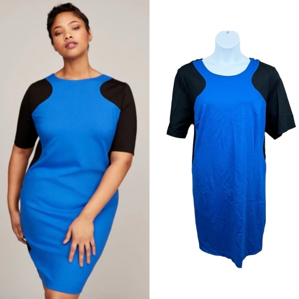 Lane Bryant Blue Black Colorblock Ponte Knit Sheath Dress Size 22 Career